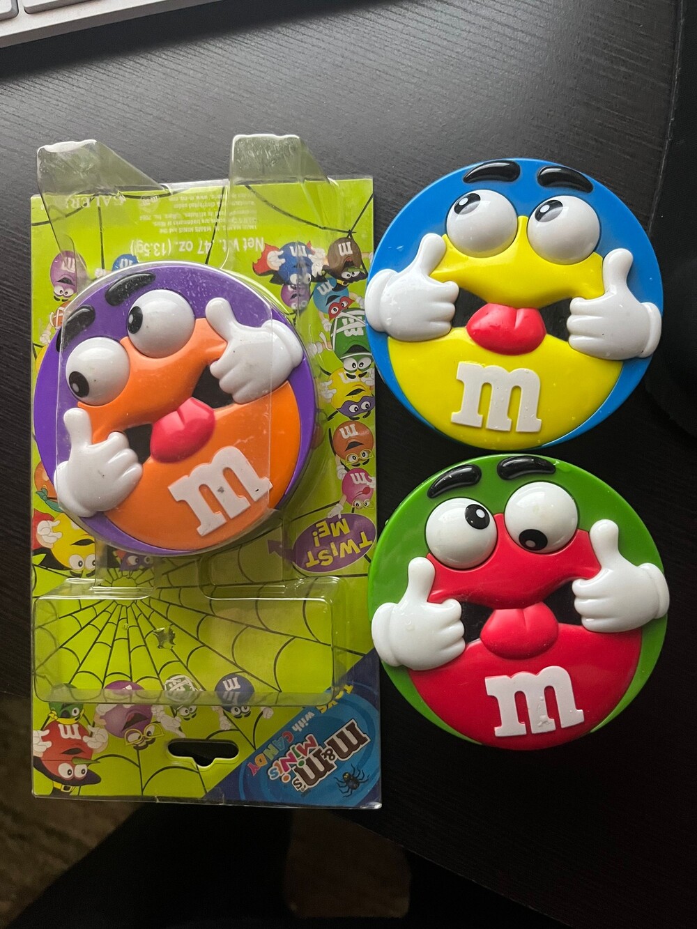 M&M's Minis Candy Dispenser Set of 3 Purple Blue Green Collectible
